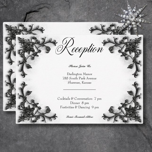 Gothic Black & White Filigree Herz Empfang Begleitkarte (Gothic Black & White Filigree Heart Reception Enclosure Card)