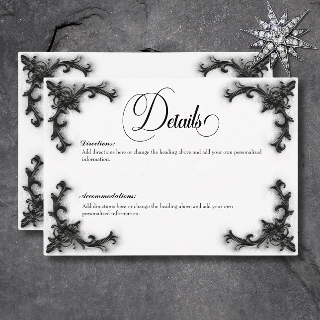 Gothic Black & White Filigree Herzdetails Begleitkarte (Gothic Black & White Filigree Heart Details Enclosure Card)