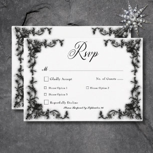 Gothic Black & White Filigree Herzessen RSVP Karte