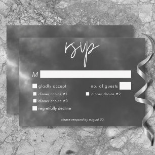 Gothic Black & White Raven Embrace Hochzeitsessen RSVP Karte