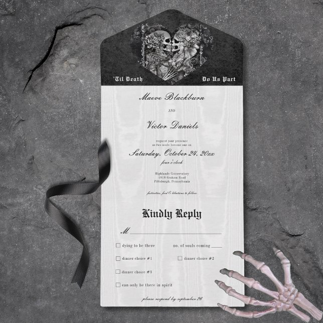 Gothic Black & White Skeleton Couple Dinner All In One Einladung (Gothic Black & White Skeleton Couple Dinner All In One Invitation)
