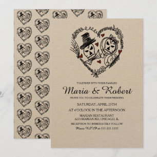 Gothic Black White Skelett-Hochzeit Einladung