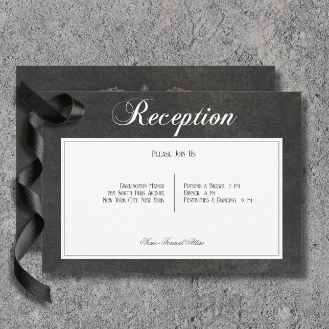Gothic Black & White Skulls & Heart Empfang Begleitkarte (Gothic Black & White Skulls & Heart Wedding Reception Card)