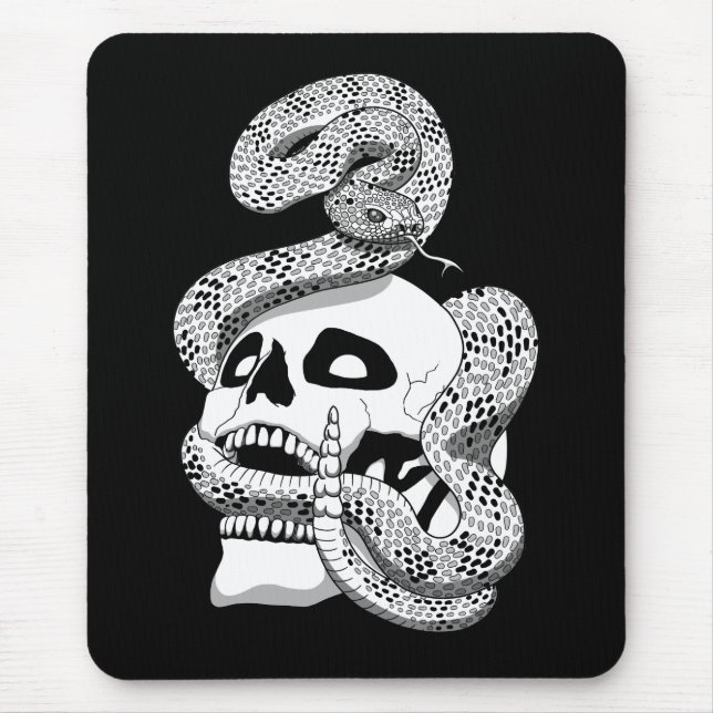 Gothic Black & White Snake und Skull Dark Art Mousepad (Vorne)