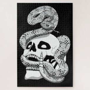 Gothic Black & White Snake und Skull Dark Art Puzzle