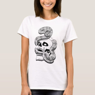 Gothic Black & White Snake und Skull Dark Art T-Shirt