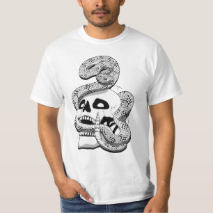 Gothic Black & White Snake und Skull Dark Art T-Shirt