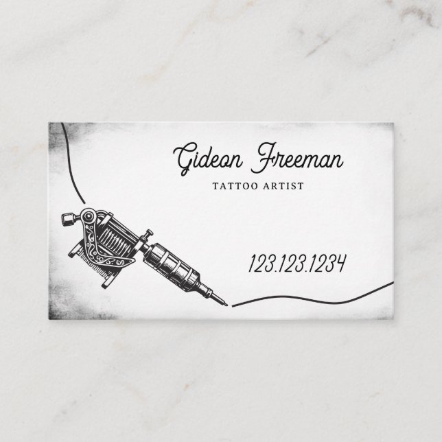 Gothic Black & White Tattoo Machine Visitenkarte (Vorderseite)
