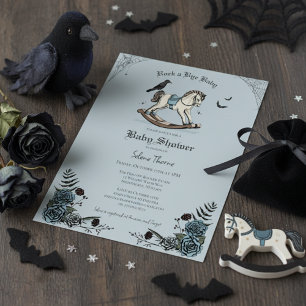 Gothic Blaue Schaukelpferd-Muster-Baby-Party Einladung