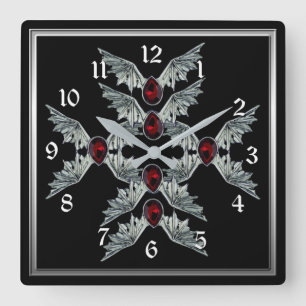 Gothic Blood Stone Bat Wings Square Uhr
