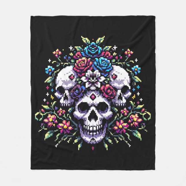 Gothic Bloom - Mystische Blumenschelle Pixel Art Fleecedecke (Vorderseite)