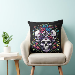 Gothic Bloom - Mystische Blumenschelle Pixel Art Kissen