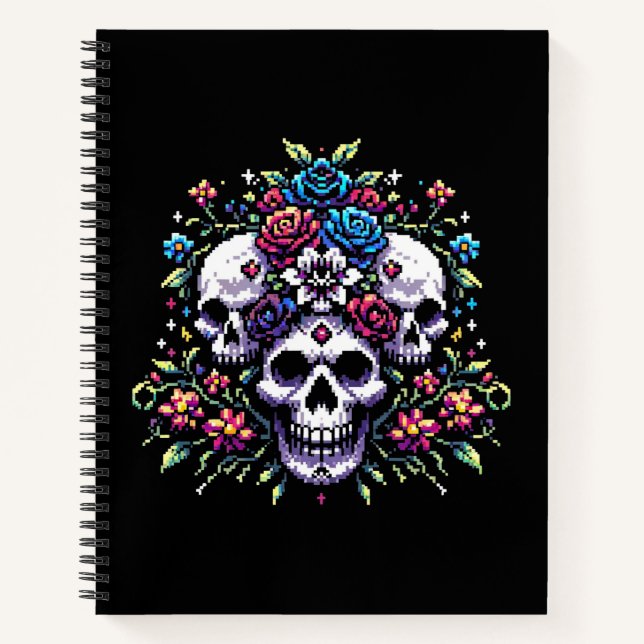 Gothic Bloom - Mystische Blumenschelle Pixel Art Notizbuch (Vorderseite)