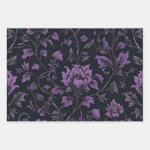 Gothic Bloral Black Geschenkpapier Blätter