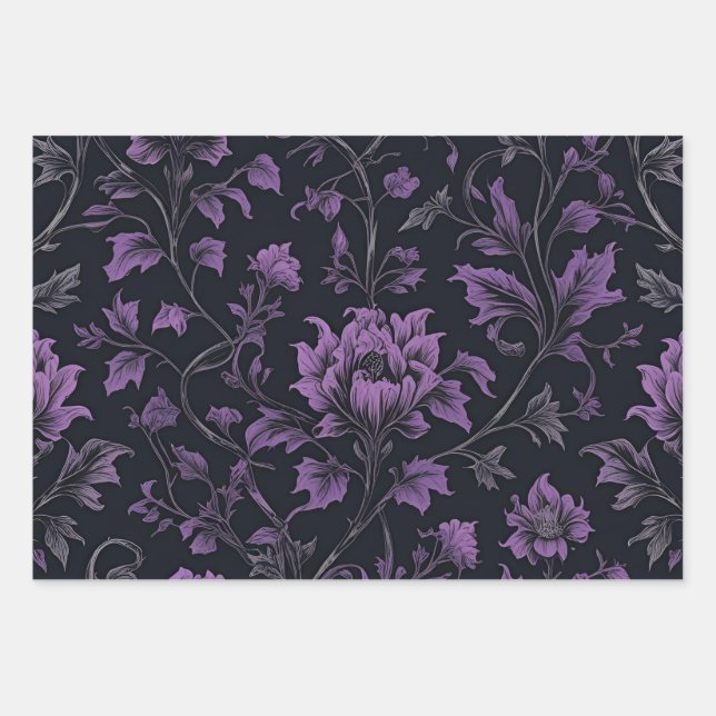 Gothic Bloral Black Geschenkpapier Blätter (Vorderseite)