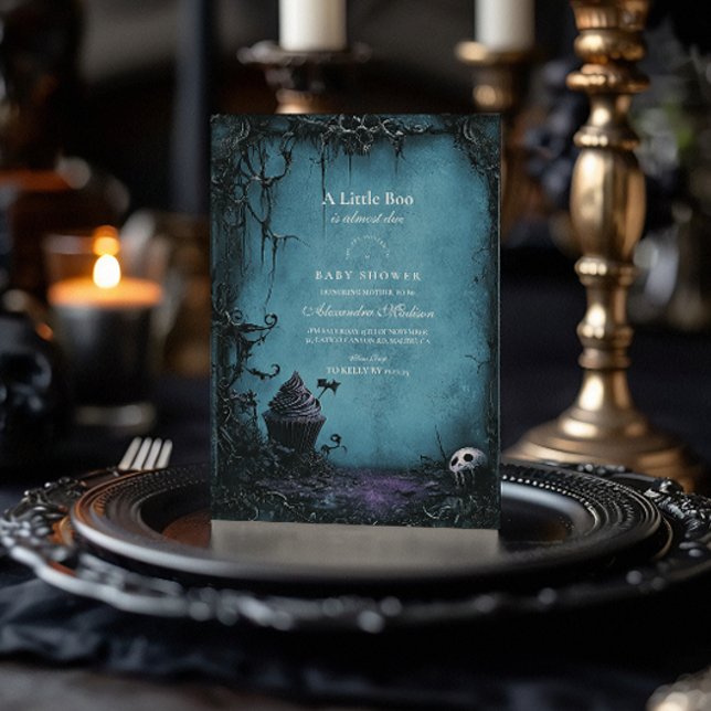 Gothic Blue Halloween Baby Shower Einladung (Von Creator hochgeladen)