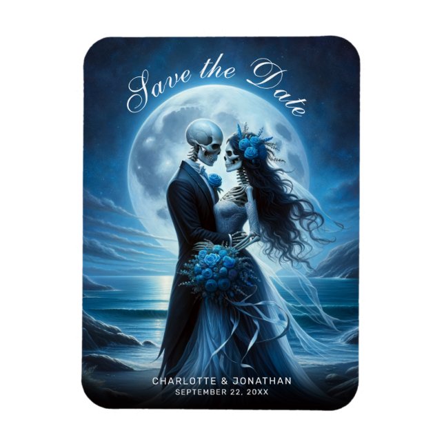 Gothic Blue Skeleton Couple Wedding Save the Date Magnet (Vertikal)