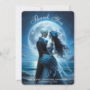 Gothic Blue Skelett Brautpaar Hochzeits Dankeschön Dankeskarte