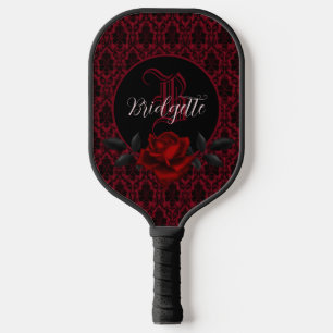 Gothic blutrotes Rosenmonogramm Pickleball Schläger