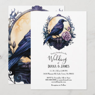 Gothic Boho Floral Raven & Rose Wedding Einladung