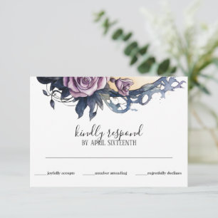 Gothic Boho Floral Raven & Rose Wedding RSVP Karte