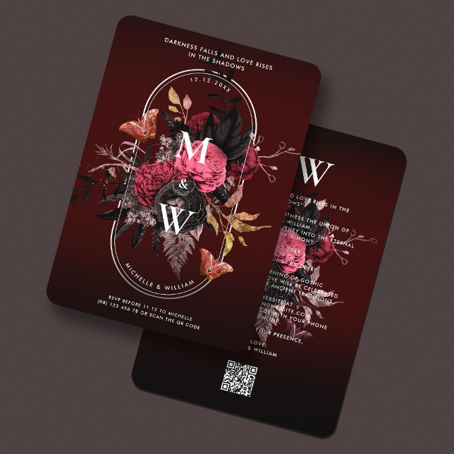 Gothic Boho Wedding Burgundy Rose Butterfly Einladung (Gothic Boho Wedding Burgundy Rose Butterfly Invitation
)