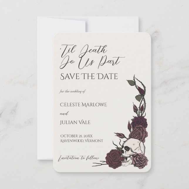 Gothic Bone and Burgundy Til Death Save the Date (Vorderseite)