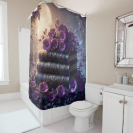 Gothic Book Purple Floral Duschvorhang
