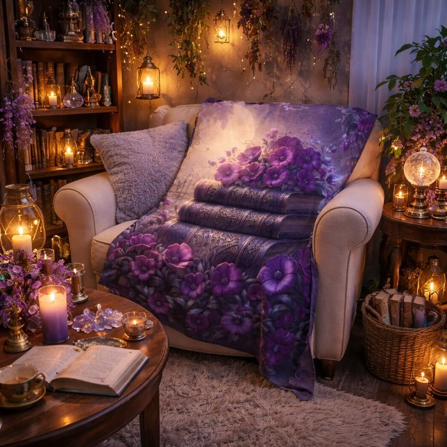 Gothic Book Purple Floral Fleecedecke (Von Creator hochgeladen)