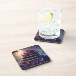 Gothic Book Purple Floral Getränkeuntersetzer