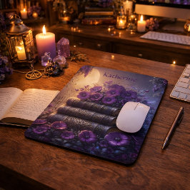 Gothic Book Purple Floral Mousepad