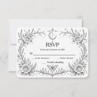 Gothic Botanical RSVP Schwarz und Weiß Dankeskarte