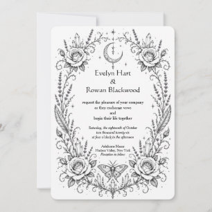 Gothic Botanical Schwarz-Weiß Einladung