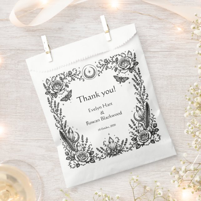 Gothic Botanical Schwarz-Weiß-Hochzeit Geschenktütchen (Ausgeschnitten)