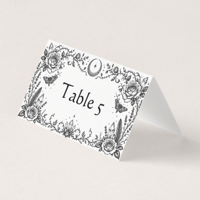 Gothic Botanische Schwarz-Weiße Hochzeitstisch (Vorderseite)