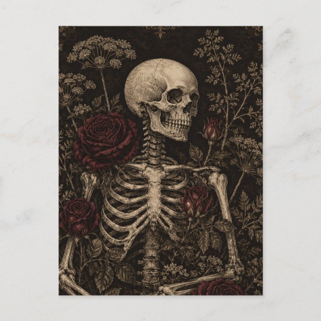 Gothic-Botanischer-Skelett-Victorianische-Radierun Postkarte (Vorderseite)