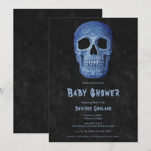 Gothic Boy Blue Skull Baby Shower Einladung