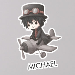 Gothic Boy Pilot flies Airplane Personalized Anime Aufkleber