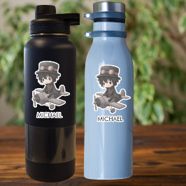 Gothic Boy Pilot flies Airplane Personalized Anime Aufkleber