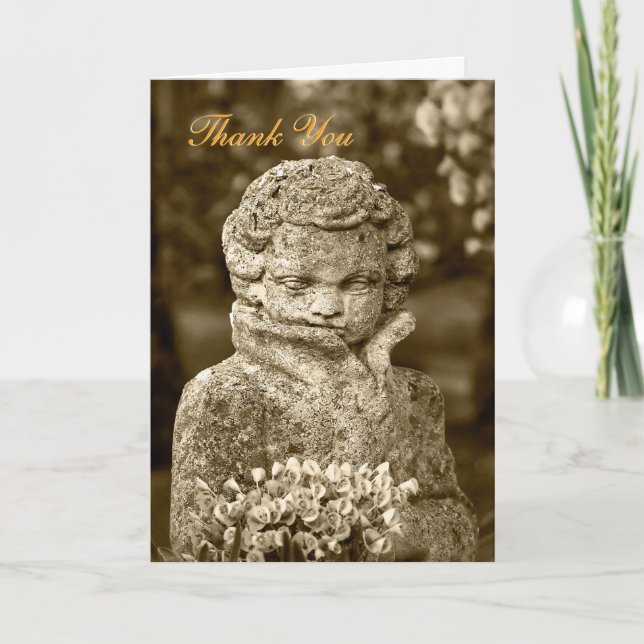 Gothic Boy Statue mit Real Spring Posy, vielen Dan Dankeskarte (Vorderseite)