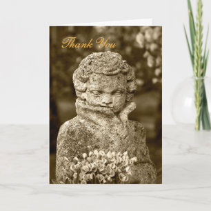 Gothic Boy Statue mit Real Spring Posy, vielen Dan Dankeskarte