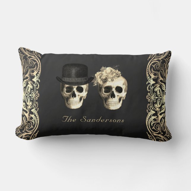 Gothic Bride Groom Skulls Personalisiert Lendenkissen (Vorderseite)