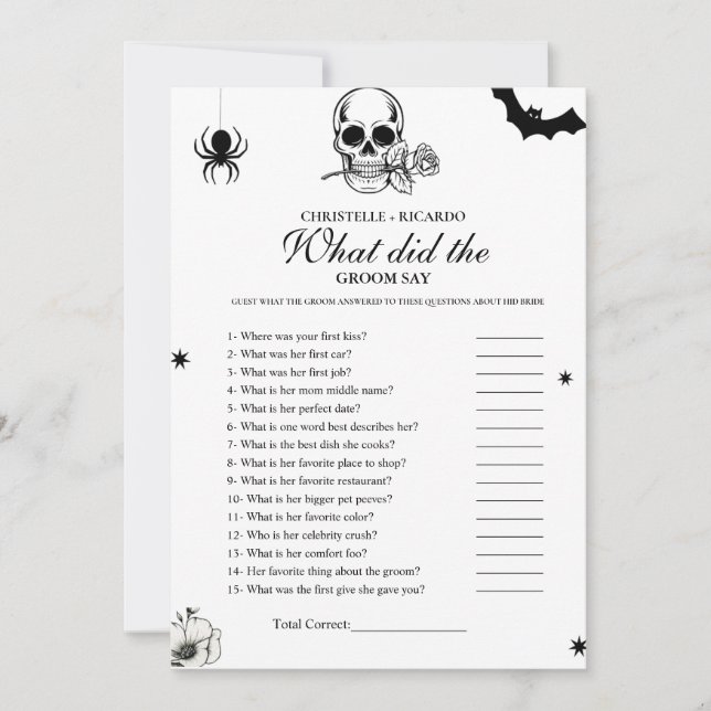 Gothic Bride Groom Trivia Brautparty Card Ankündigung (Vorderseite)