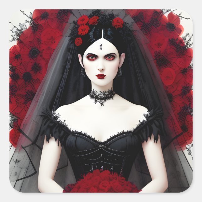 Gothic Bride Quadratischer Aufkleber (Vorderseite)
