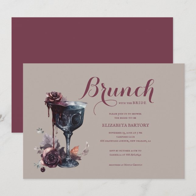 Gothic Brunch Blumenkelch Brautparty Einladung (Vorne/Hinten)