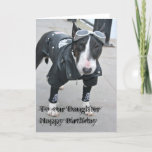 Gothic Bulldog Happy Birthday Daughter Card Karte<br><div class="desc">Schwarzer Bulldog in gotischem Outfit mit Ledermantel und Brille gekleidet</div>