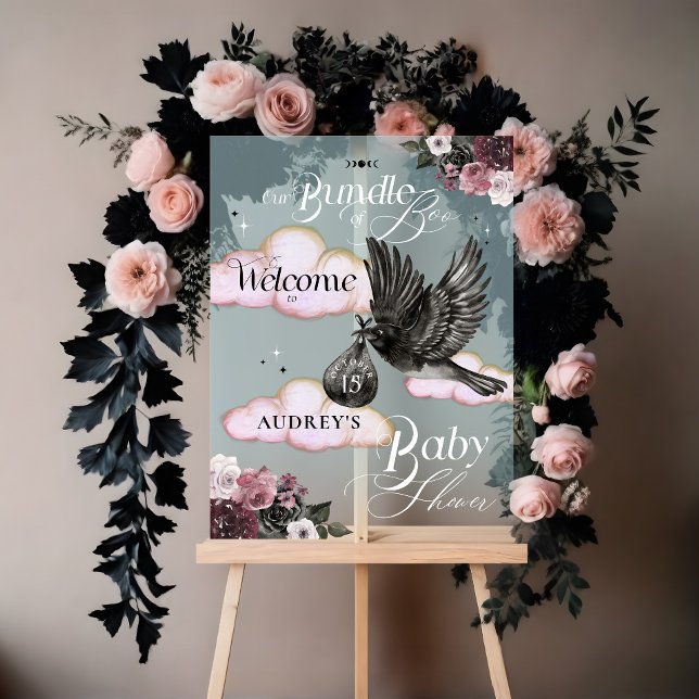 Gothic Bundle of Boo Raven Baby Shower Willkommen Acrylschild (Gothic Bundle of Boo Raven Baby Shower Welcome Acrylic Sign)
