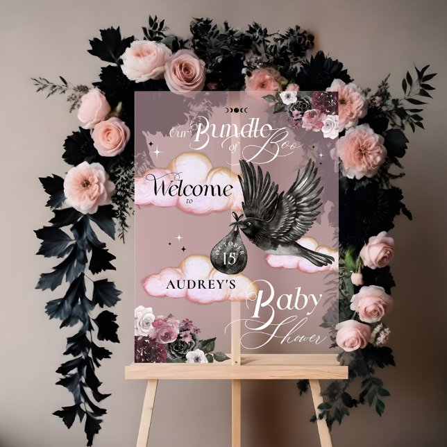 Gothic Bundle of Boo Raven Baby Shower Willkommen Acrylschild (Gothic Bundle of Boo Raven Baby Shower Welcome Acrylic Sign)