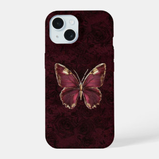 Gothic Burgunder Schmetterling Dunkle Rosen Handyh iPhone 15 Hülle
