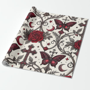 Gothic Butterfly Blumenmuster (1) Geschenkpapier